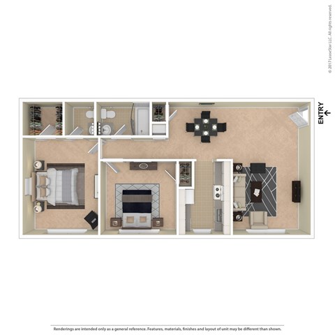 Floor plan for 2 beds, 1.5 baths, 740 sqft
